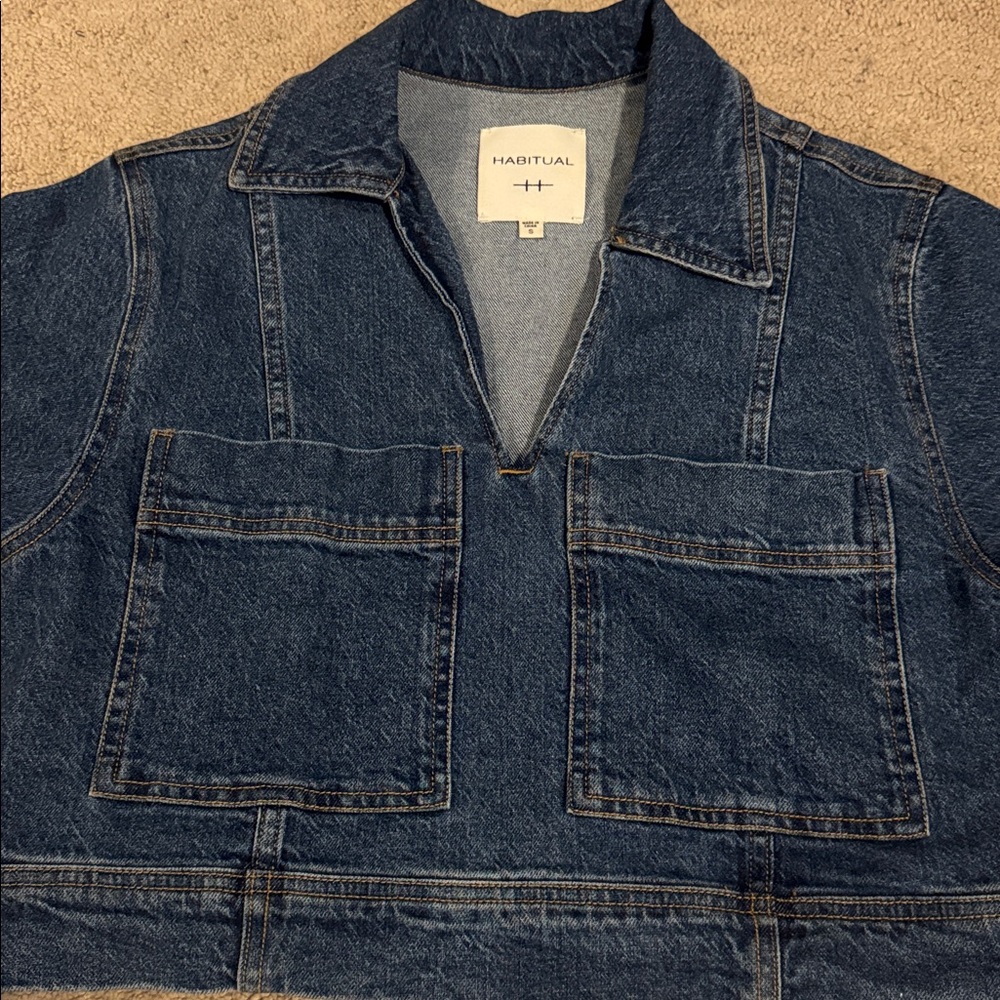 Habitual Dark Blue Cropped Denim Utility Top - Picture 2 of 3